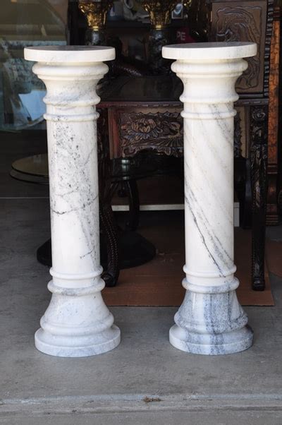 Pair Of 40 Tall White Marble Column Pedestals