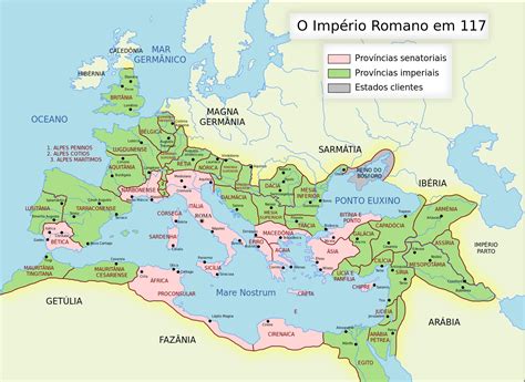 Roma Províncias Do Império Romano Em 117 Dc Em Rosa As Províncias