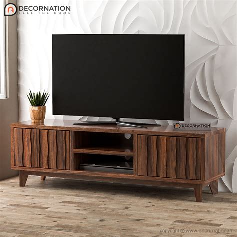 Peder Solid Wood Designer Storage Tv Table Natural Finish Decornation