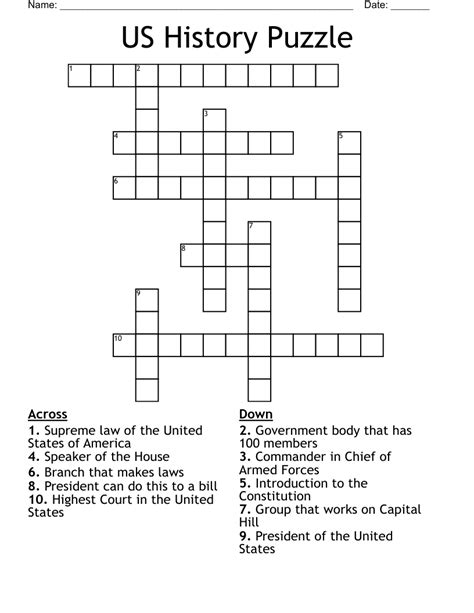 Free Printable Crossword Puzzles Usa History