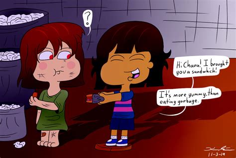 Frisk X Chara Bringing Food For A Bum By Prinbloss On Deviantart
