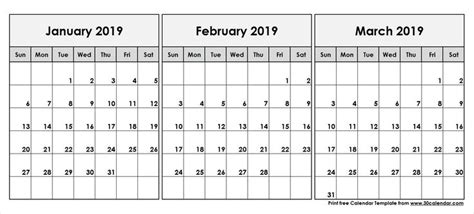 2019 Calendar Jan Feb March Calendar Template November Calendar