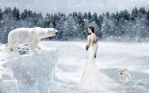Wallpaper Fantasy Art Fantasy Girl Snow Ice Polar Bears Arctic