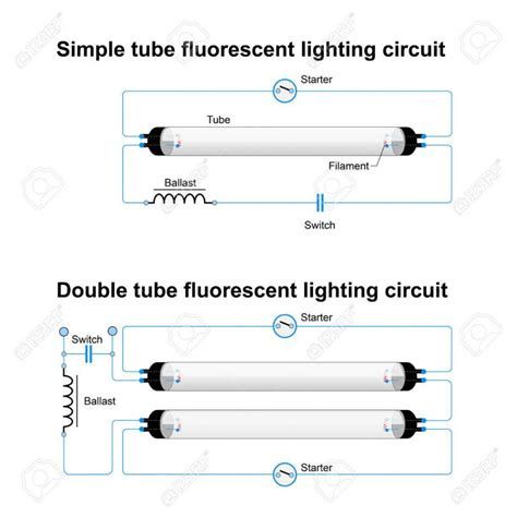 Single And Double Tube Fluorescent Lighting Circuit Simple Vector