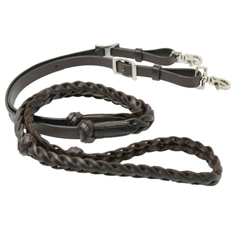 Horse Western Braided Brown Leather Knotted Grip Reins 805lr03br
