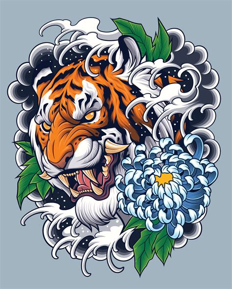 Japanese Style Tiger Tattoo Design Vector Art At Vecteezy