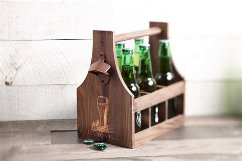 Personalized Beer Caddy Wooden Beer Carrier Six Pack Beer Holder