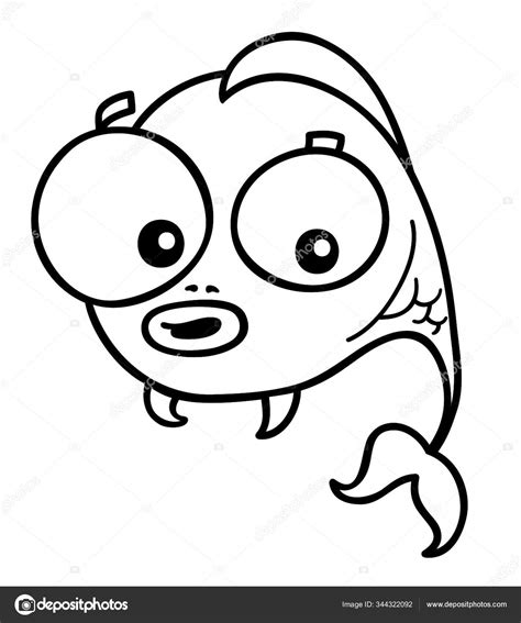 Ilustración Dibujos Animados Pequeños Peces Lindo Para Colorear Libro