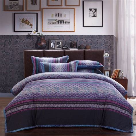 Purple bedding sets can be subdued and elegant or it can be more bold in color and design. Luxury Dark Purple Aqua and Blue Stripe and Bohemian Style ...