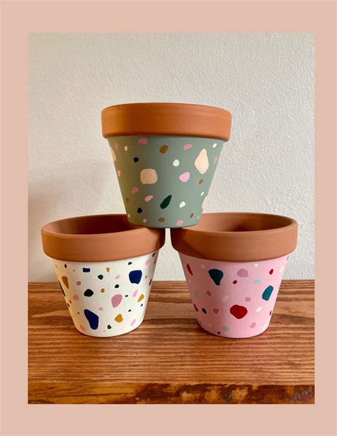 Set Of 3 Hand Painted Terracotta Pots Terrazzo One 3 Size Options