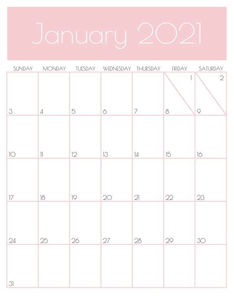 Printable January 2021 Free Printable Vertical Monthly Calendar 2021