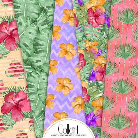 Summer Tropical Digital Paper Floral Digital Paper Tropical Etsy