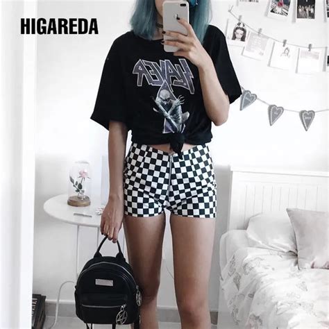 2018 Checkered Sexy Shorts High Waisted Checkerboard High Waisted Shorts For Women Black White