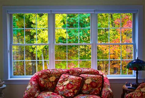 Autumn Fall Colorful Leaves Window View Stock Image Image Of Sunroom