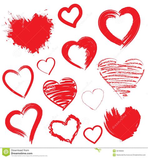 Vector Hearts Set Hand Drawn Stock Vector Illustration Of Elements