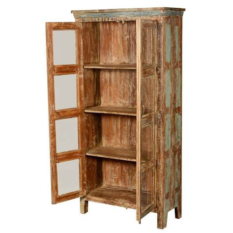 New Memories Rustic Reclaimed Wood 4 Shelf Bookcase With Glass Doors