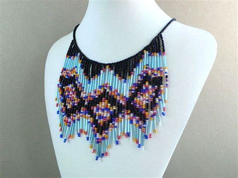 Seed Bead Necklace Native American Beadwork Style Necklace Colorful
