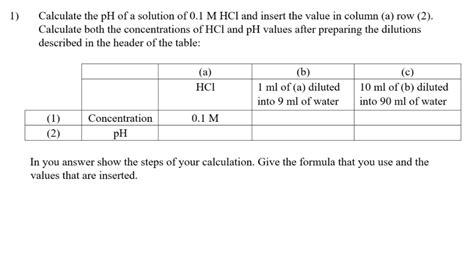 Ph Value Of 0.1 M Hcl - Solved: 1 Calculate The PH Of A Solution Of 0.1 M HCl And | Chegg.com