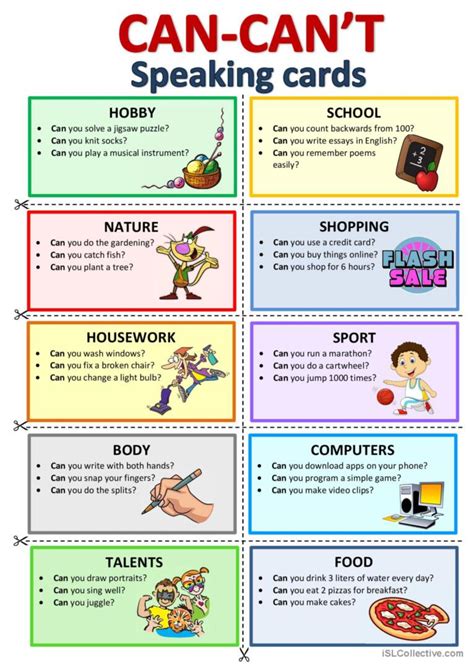 can can t speaking cards vocabular… english esl worksheets pdf and doc