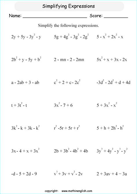 Grade 6 Algebra Worksheets