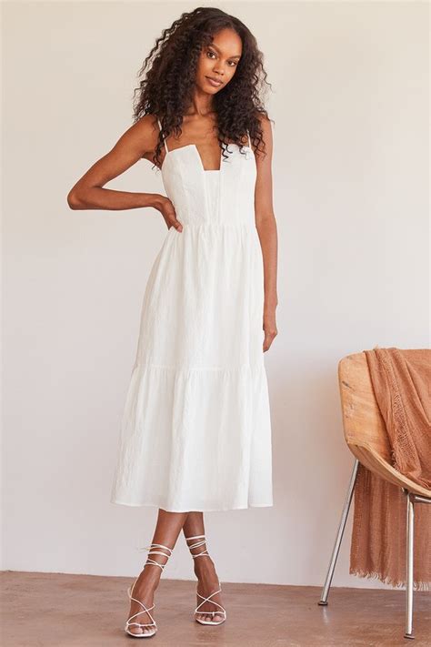Simplicity And Sweetness White Sleeveless Tiered Midi Dress Lulus