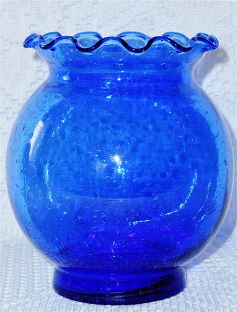 Vintage Cobalt Blue Bubble Glass Footed Vase By Indiana Glass