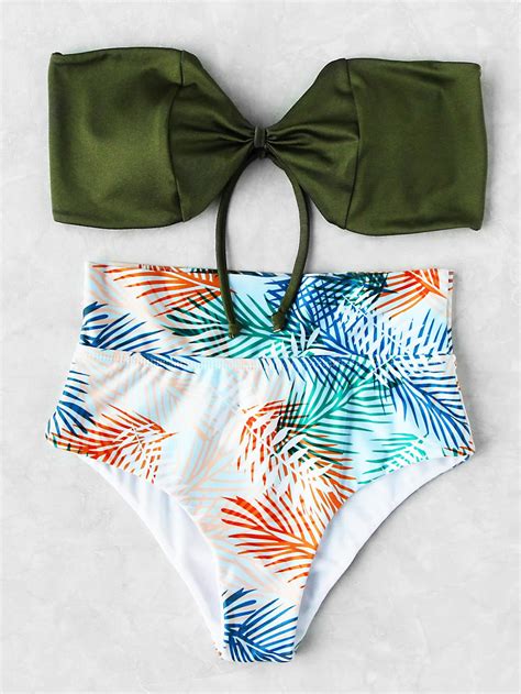 Shop Jungle Print High Waist Bandeau Bikini Set Online Shein Offers