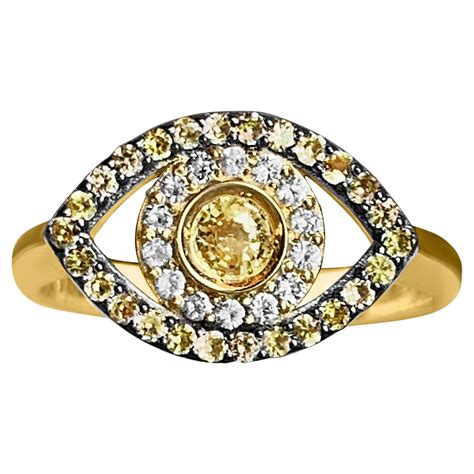Evil Eye Jumbo Moissanite Ring 14k Yellow Gold Ready To Ship For