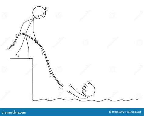 Vector Cartoon Illustration Of Man Or Businessman Drowning In Water