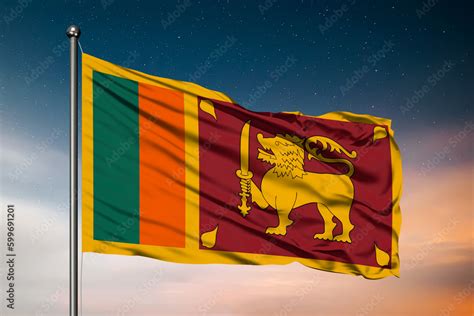 Waving Flag Of The Sri Lanka Pole Flag In The Wind National Mark