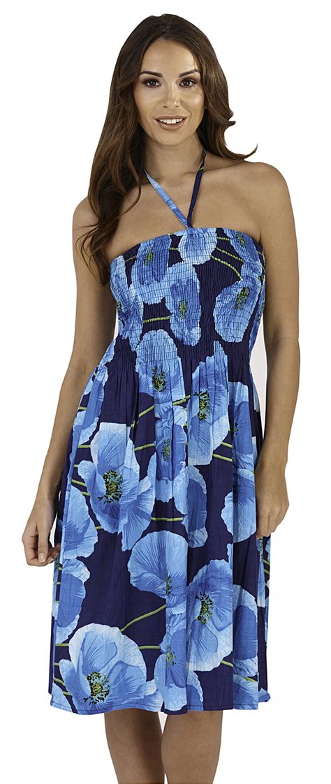 Ladies Floral Casual Summer Dress 2 In 1 Strapless Sun Dress Bandeau Sundress Ebay