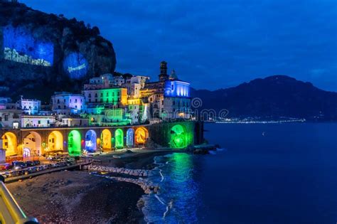 Colored Christmas Lights In Atrani Atrani Is A Small Town On The