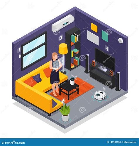 Smart Home Isometric Interior Stock Vector Illustration Of Lifestyle