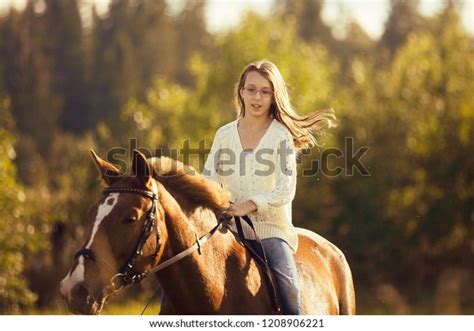 Young Girl Astride Sorrel Horse Field Stock Photo 1208906221 Shutterstock
