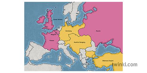 Kaart Van Europa Ww1 Landen In Oorlog As Geallieerde Wereld Eerste Grote