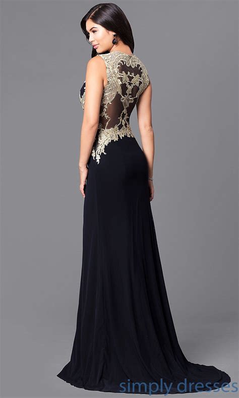 Jvnx By Jovani Black Long Prom Dress With Gold Lace Black Formal Prom