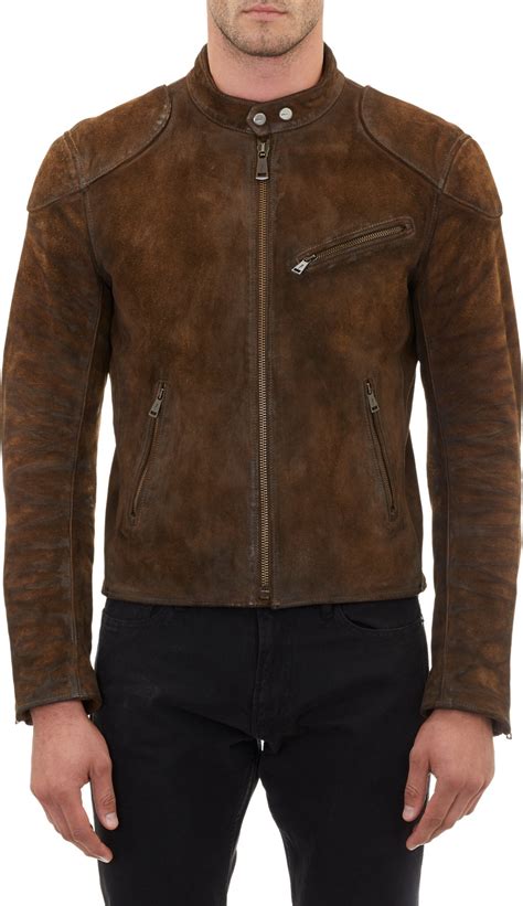 Ralph Lauren Black Label Burnished Suede Café Racer Jacket In Brown For