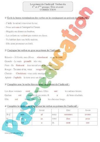 Leçons et exercices de conjugaison pour le cm1 et le cm2. Verbes du 1er et 2ème groupe - Être et avoir - Présent de ...