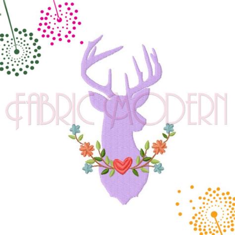 A Purple Deer With Flowers And Hearts On Its Antlers