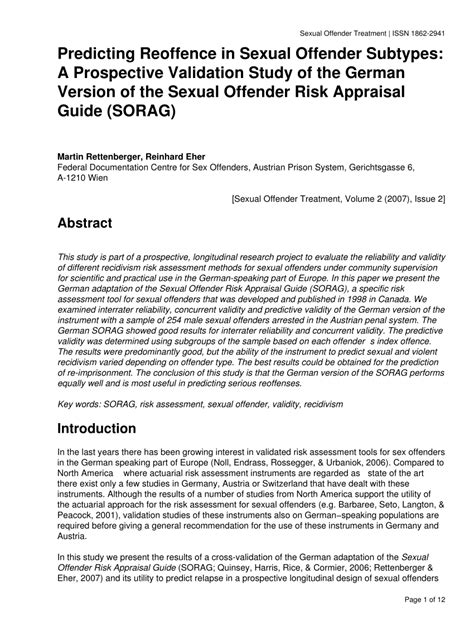 pdf predicting reoffence in sexual offender subtypes a prospective