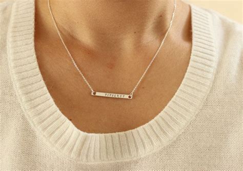 Etsy Sterling Silver Chain Personalize Bar Necklacesilver Name