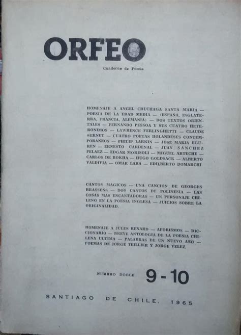 Orfeo Cuaderno De Poesía Número Doble 9 10 Santiago De Chile 1965
