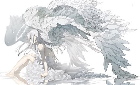 HD Wallpaper Angel Girl Wings Profile View White Dress Feathers Anime Wallpaper Flare