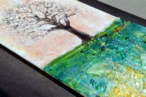 The Four Seasons Fused Glass Wall Art With Textured Relief Mounted On Steel 10x24 Each Etsy