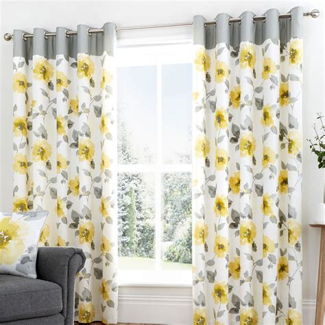Fusion Adriana Ochre Yellow Flower 100 Cotton Eyelet Curtains