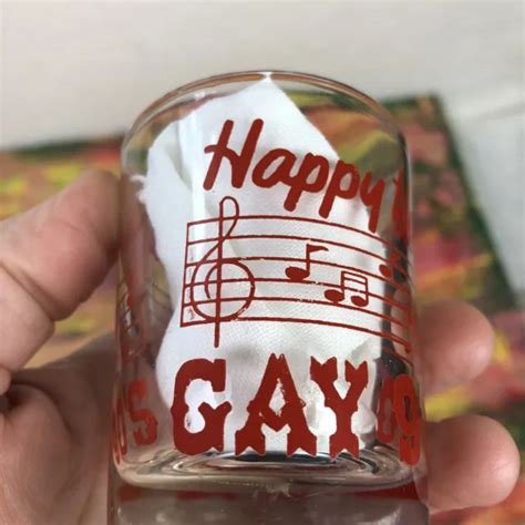VINTAGE GAY FAD Shot Drinking Glass Music Notes Song Happy Hour Red