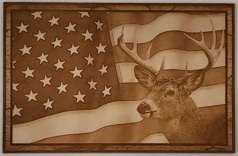 Glowforge Laser Ready File Deer American Flag Wood Engraving Etsy