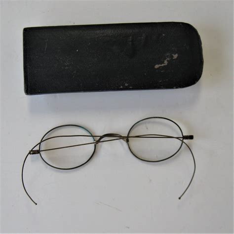 Antique Gold Tone Wire Rimmed Eyeglasses With Case Metal Etsy Eyeglass Case Wire Rimmed