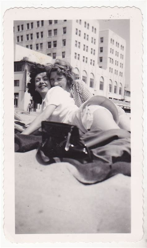 Affectionate Beach Friends 1940s Vintage Lesbian Girls In Love