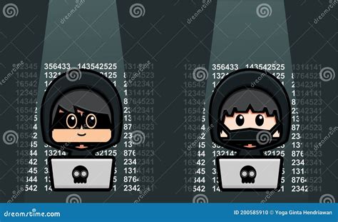 Cute Character Hacker Cute Anonymous In Front Of The Laptop Stock